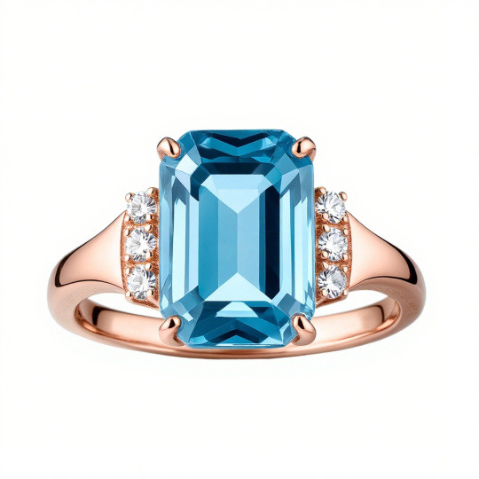 10K Rose Gold Emerald Cut Topaz Sidestone Engagement Ring