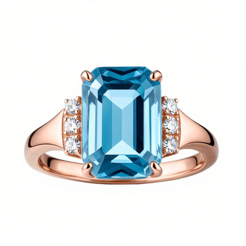 Bague de fiançailles en or blanc 18 carats avec taille émeraude-2