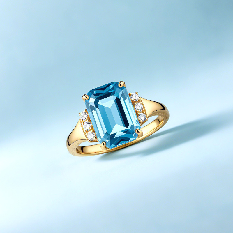 Bague de fiançailles en or blanc 18 carats avec taille émeraude-4