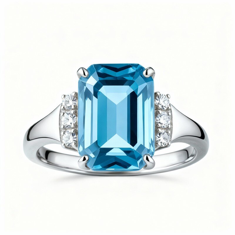 Bague de fiançailles en or blanc 18 carats avec taille émeraude-1