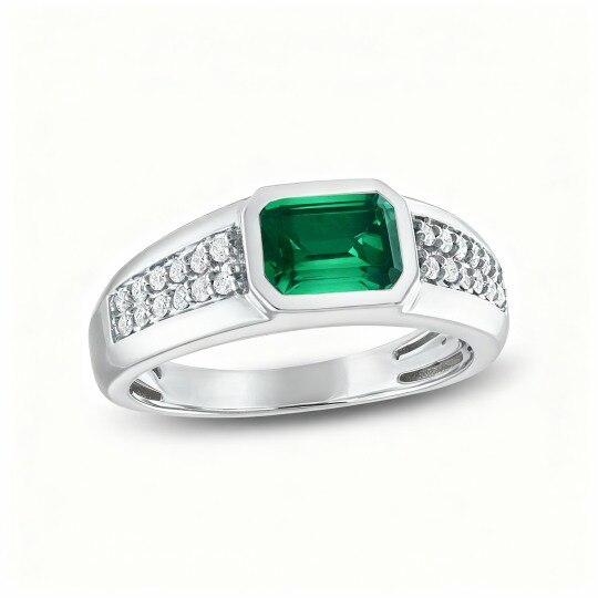 10K White Gold 1 to 6 CT Emerald Cut Lab-Grown Emerald Custom Men's Band