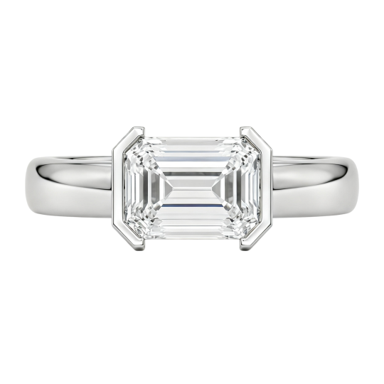 Anillo de compromiso personalizado de oro blanco de 10 quilates con diamante cultivado en laboratorio de talla esmeralda, color D, claridad VVS1, certificado por IGI 3EX.