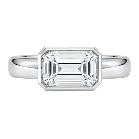Anillo de compromiso personalizado de oro blanco de 10 quilates con diamante cultivado en laboratorio de talla esmeralda, color D, claridad VVS1, certificado por IGI 3EX.