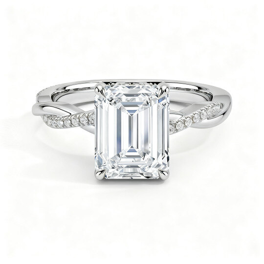 Anillo de compromiso personalizado de oro blanco de 10 quilates con diamante cultivado en laboratorio de talla esmeralda, color D, claridad VVS1/VS1, certificado por IGI 3EX.