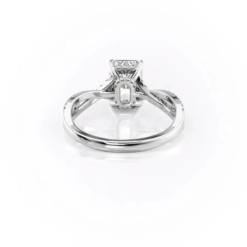 Verlobungsring aus Sterlingsilber mit gelbvergoldetem, länglichem, kissenförmigem Moissanit und verstecktem Halo-3
