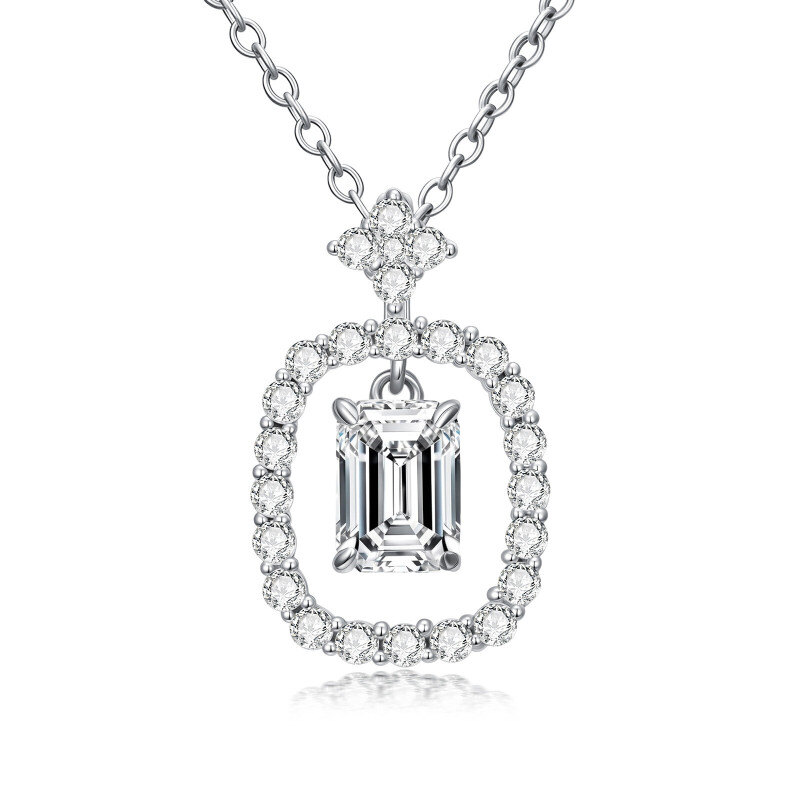Platinum with White Gold Plated Emerald Cut Moissanite Pendant Necklace-1