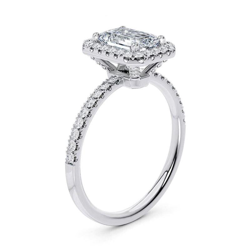 Anillo de compromiso con moissanita talla esmeralda de oro de 10 quilates con grabado personalizado-3