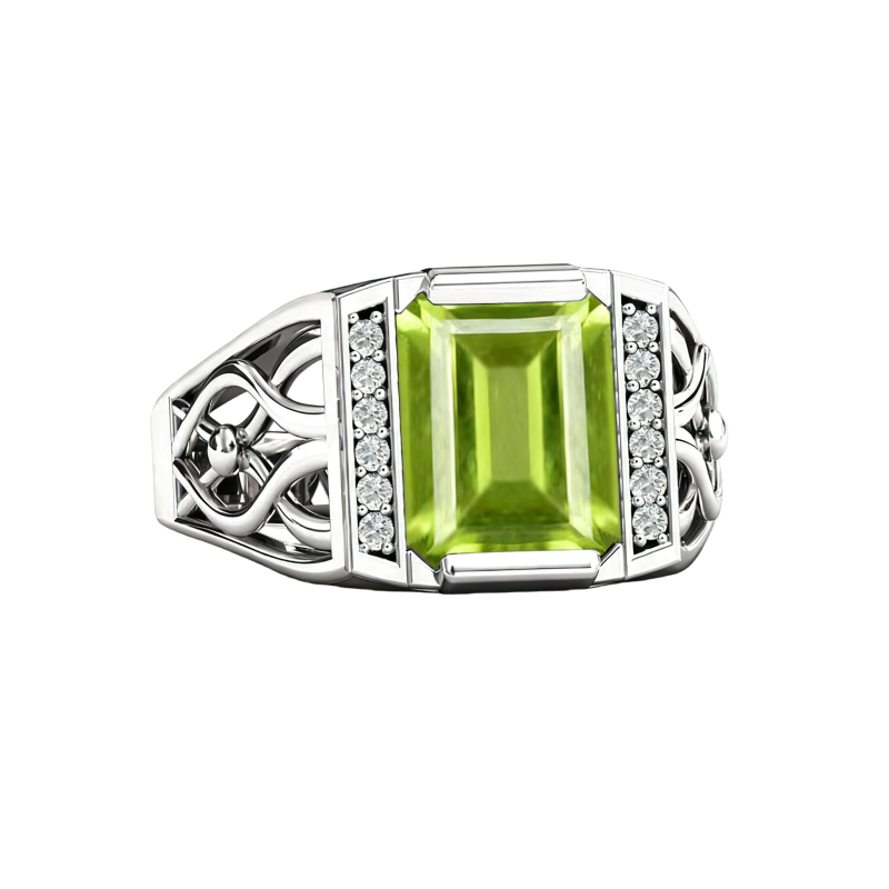 Anillo de compromiso personalizado de platino con peridoto talla esmeralda chapado en oro blanco-1