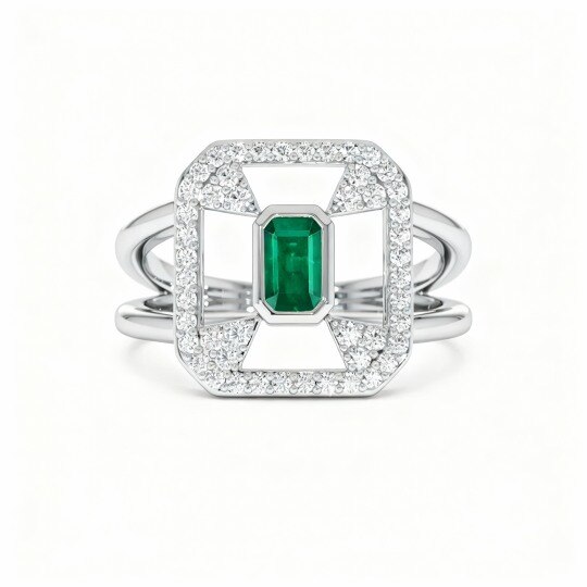 10K White Gold Emerald Cut Ring
