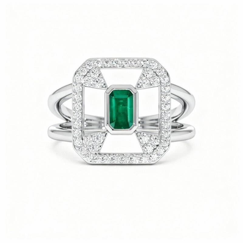 Anillo de oro blanco de 10 quilates con corte esmeralda-5