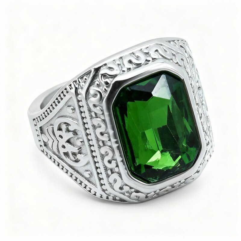 Anillo de oro blanco de 10 quilates con corte esmeralda para hombre-4