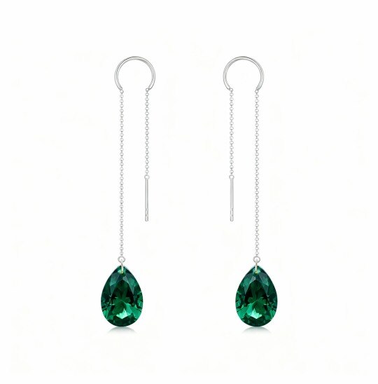 10K White Gold Emerald Drop Shape Drop Earrings