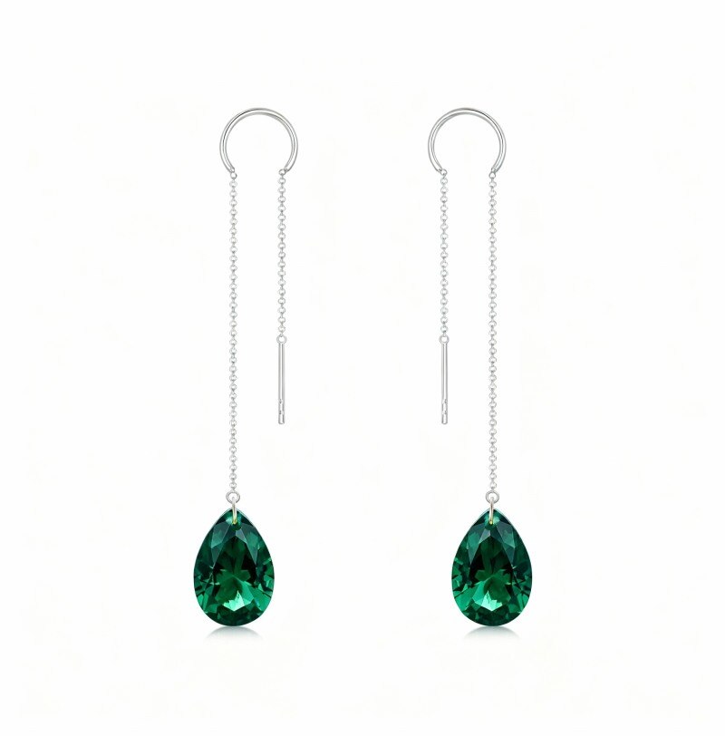 Boucles d'oreilles pendantes en or blanc 10 carats, forme émeraude-15
