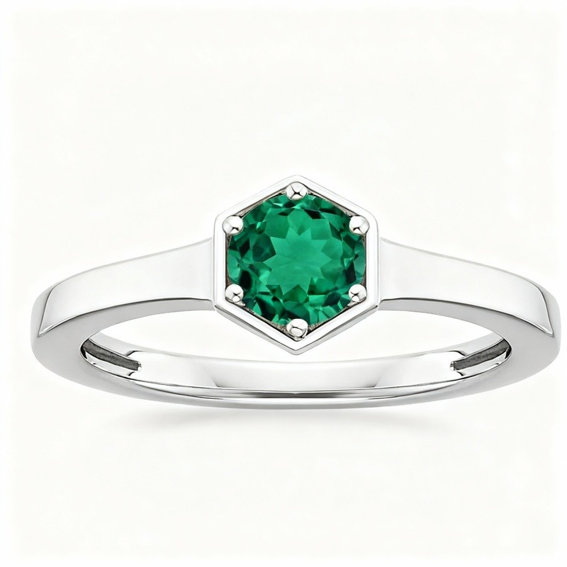 Anillo de boda para parejas con grabado personalizado de esmeralda en oro blanco de 9 quilates-5