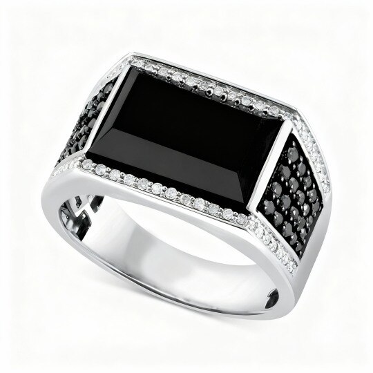 Anillo de compromiso de oro blanco de 10 quilates para hombre