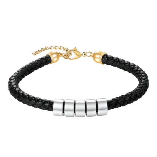 Pulsera con dijes grabables de oro blanco de 18 quilates para hombre, con inscripciones para padre e hija y padre e hijo.