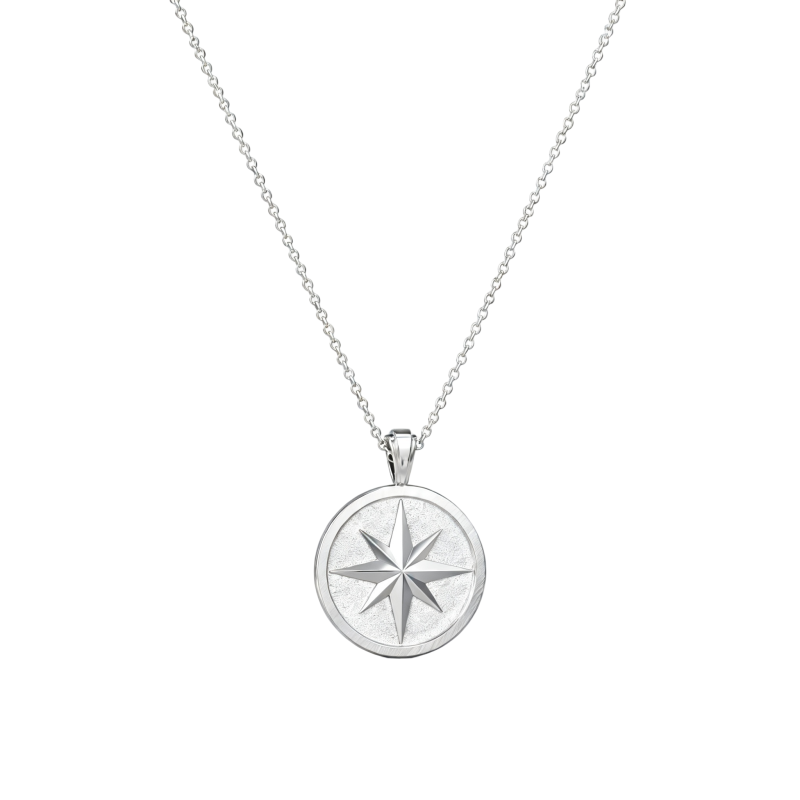 Collier pendentif en or blanc 10 carats personnalisable avec gravure : Père et fille, Père et fils, Père et boussole (pour homme)-1