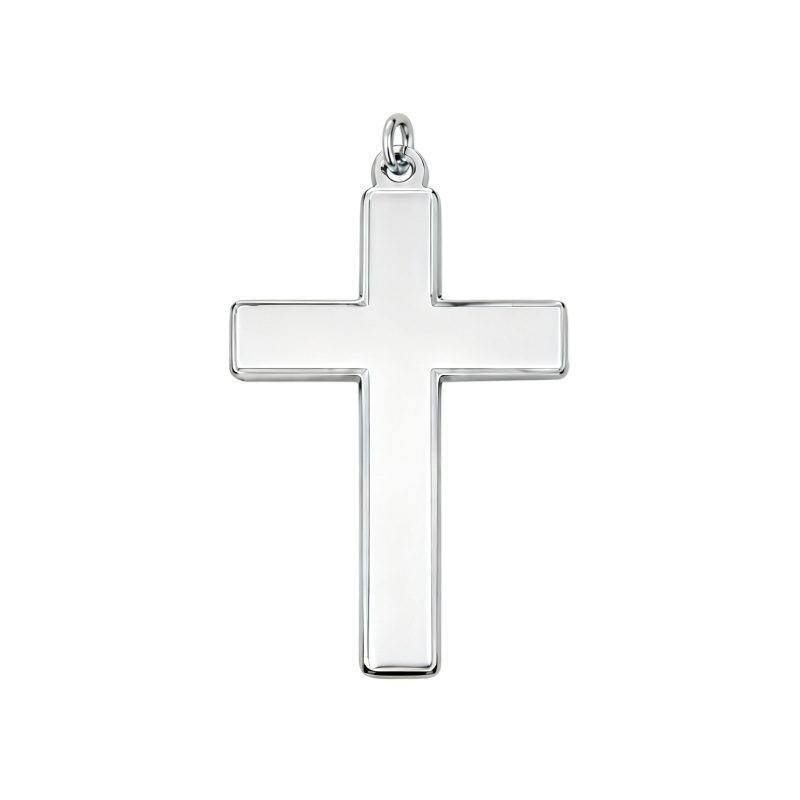 Cruz grabable de oro blanco de 10 quilates para padre e hija, padre e hijo y padre para hombres.-1