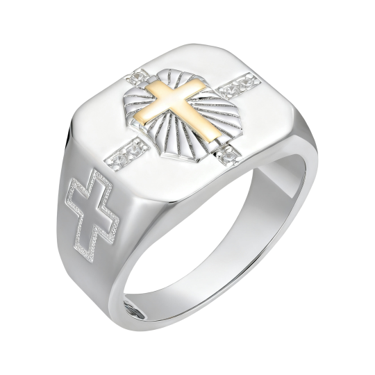 Anillo de sello para hombre de oro blanco de 10 quilates grabable con las inscripciones Padre e Hija, Padre e Hijo, Padre y Cruz.