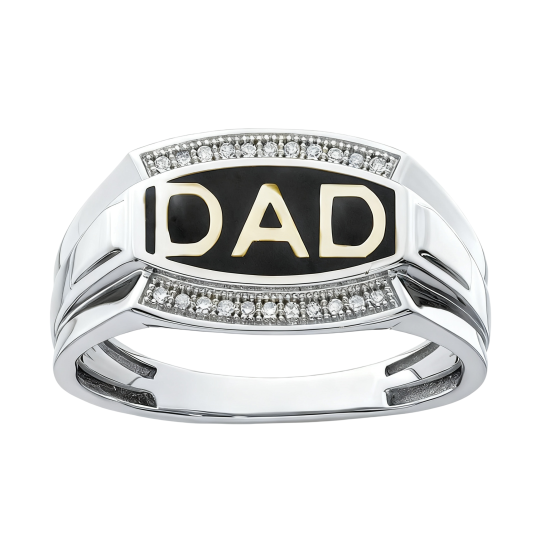 Anillo de sello para hombre, grabable, de oro blanco de 10 quilates, con las inscripciones Padre e Hija, Padre e Hijo y Padre.