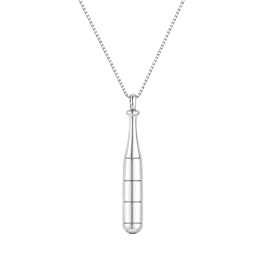 Collana con ciondolo a forma di mazza da baseball in oro bianco 10 carati, personalizzabile con incisione, per uomo, padre, figlia, padre, figlio, genitori, figli e padre.