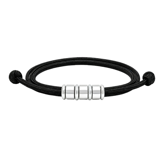 Pulsera de cuentas metálicas grabables de oro blanco de 18 quilates para hombre