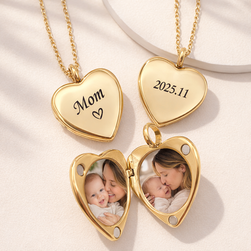 14K White Gold Engravable & Personalized Photo Personalized Photo Locket Necklace-3