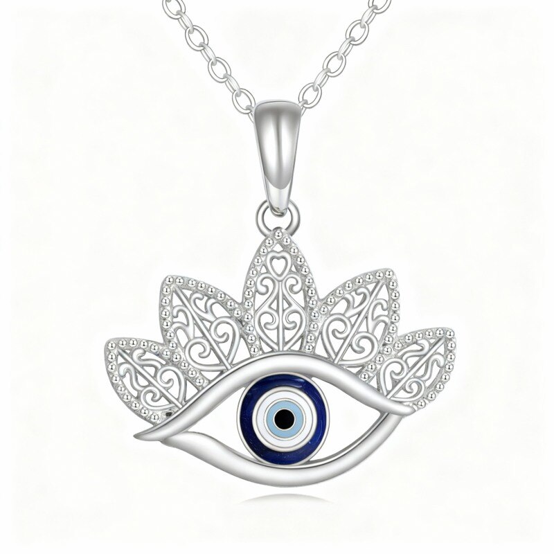 Collar con colgante de ojo turco chapado en oro blanco y platino-1