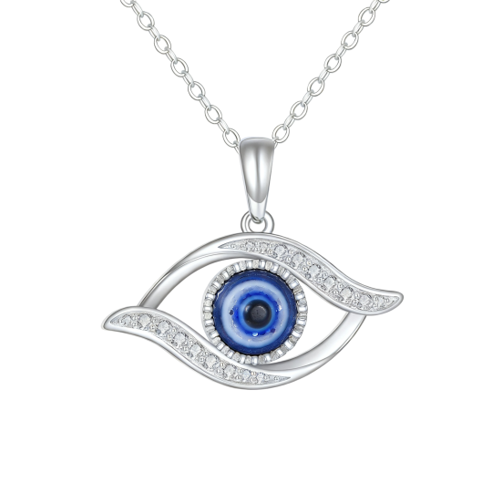 10K White Gold Evil Eye Pendant Necklace