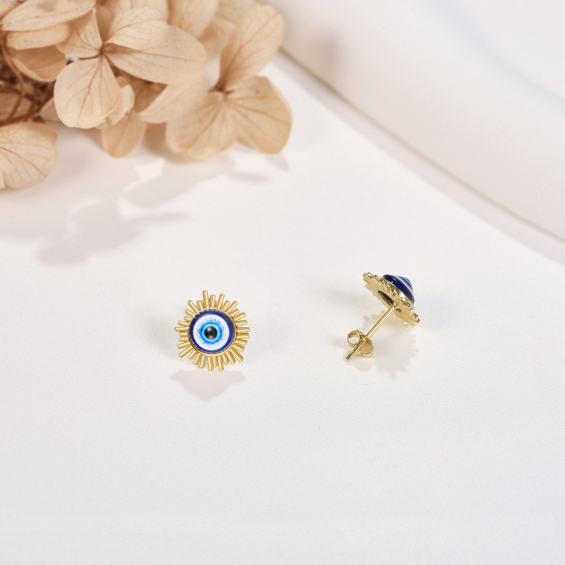 10K White Gold Evil Eye Stud Earrings-3