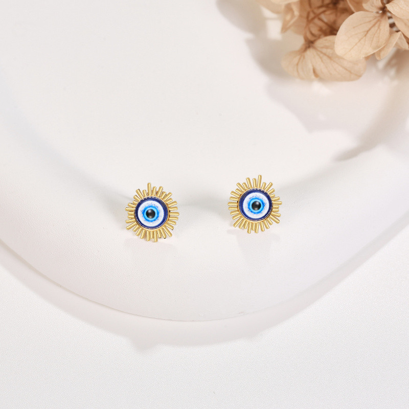 10K White Gold Evil Eye Stud Earrings-4