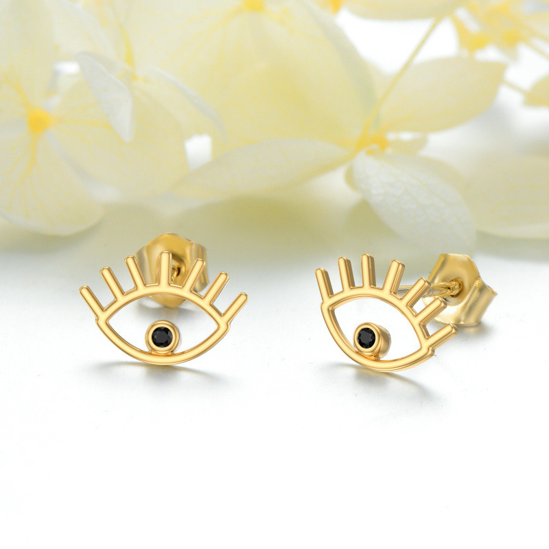Boucles d'oreilles puces œil maléfique en or rose 10 carats-2