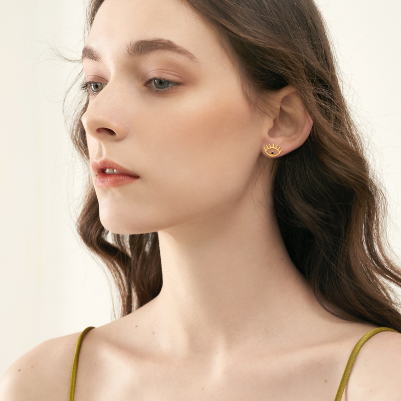 Boucles d'oreilles puces œil maléfique en or rose 10 carats-3