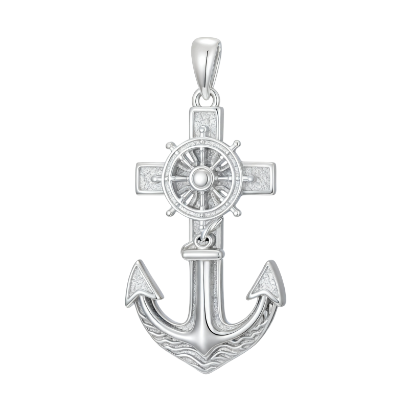 Cruz de oro blanco de 10 quilates para padre e hija, padre e hijo, padre, ancla y cruz para hombres.-1