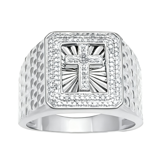 Anillo de sello de oro blanco de 10 quilates para padre e hija, padre e hijo, padre y cruz para hombre.