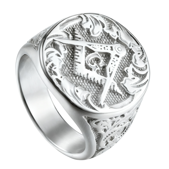 Anillo de sello de oro blanco de 10 quilates para padre e hija, padre e hijo, padre y masón.