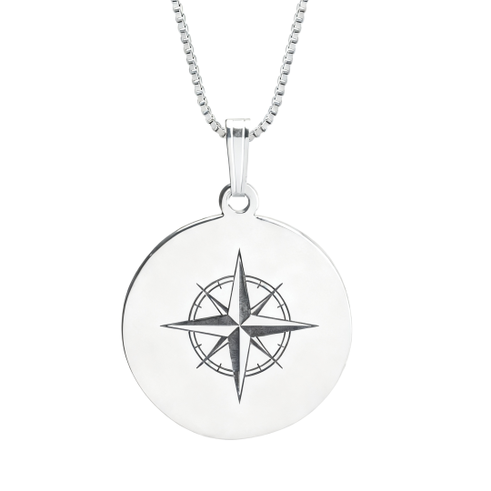 Collana da uomo in oro bianco 10 carati con moneta Padre e Figlia, Padre e Figlio, Genitori e Figli, Padre e Bussola.