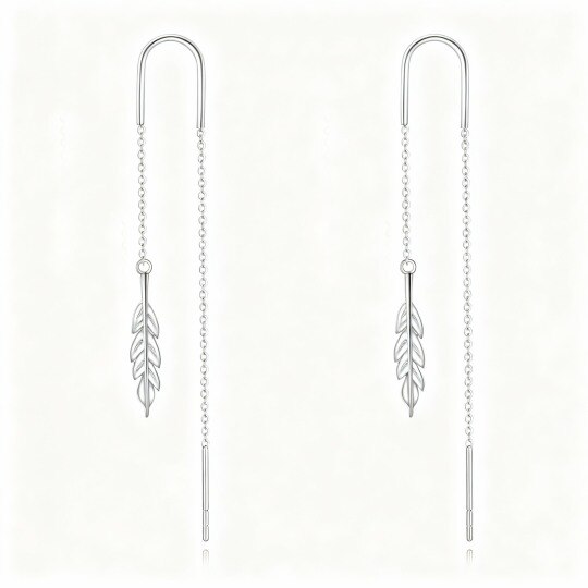 10K White Gold Feather Drop Earrings