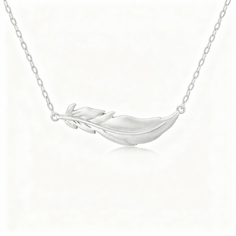 Collar con colgante de pluma de oro blanco de 10 quilates-11