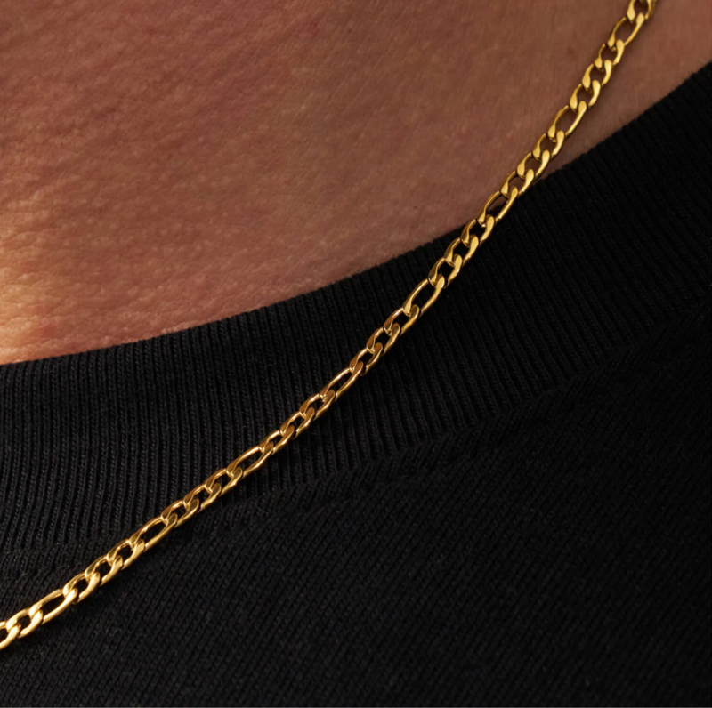 Sterling Silver with Yellow Gold Plated Figaro Chain Necklace for Men 3mm-3