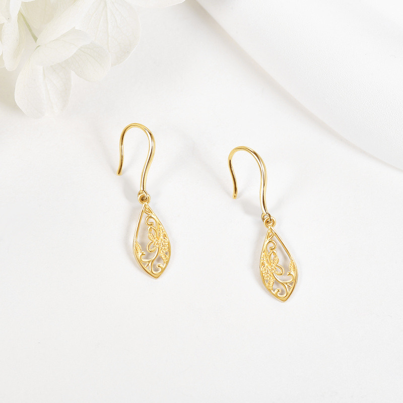 Pendientes colgantes de filigrana de oro de 18 quilates-4
