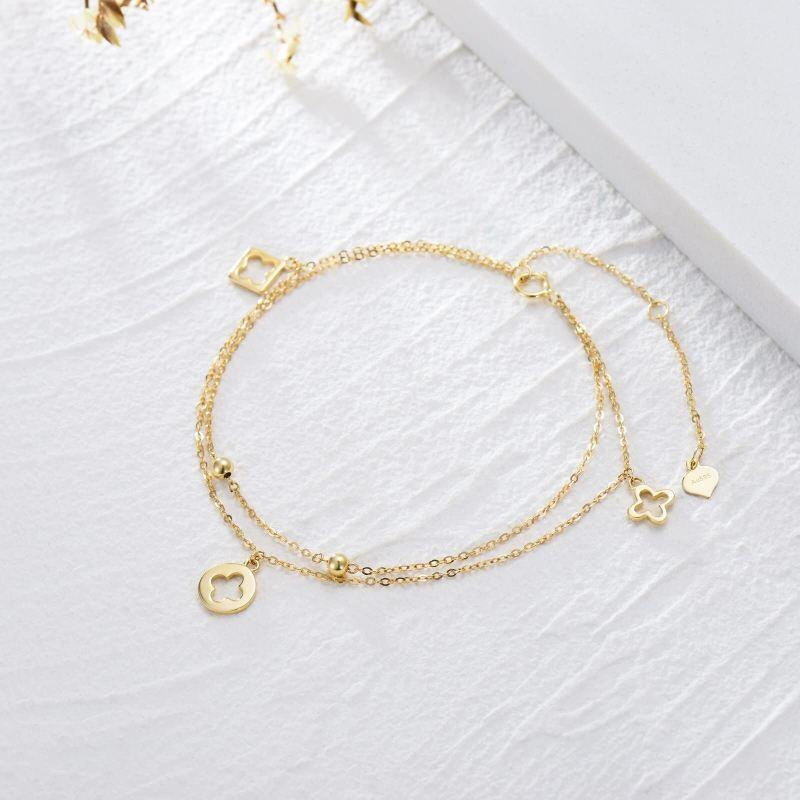 Bracelet de cheville à plusieurs rangs en or massif 14 carats avec breloques en forme de croix et de trèfle à quatre feuilles-3