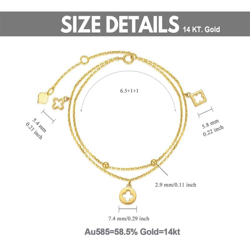 Bracelet de cheville à plusieurs rangs en or massif 14 carats avec breloques en forme de croix et de trèfle à quatre feuilles-5