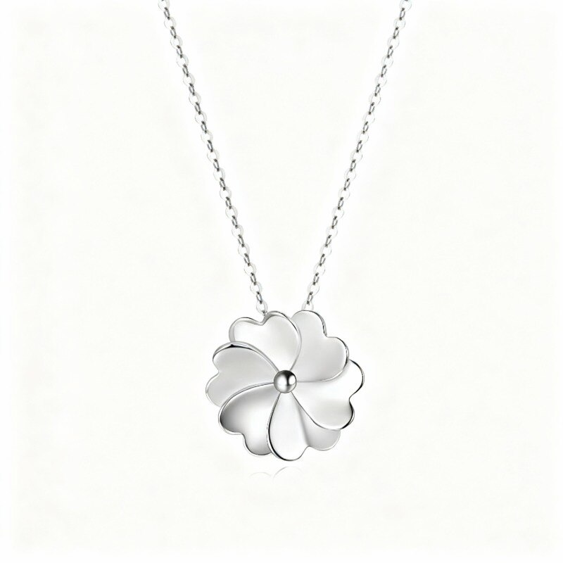 Collar con colgante de trébol de cuatro hojas en oro blanco de 14 quilates-1