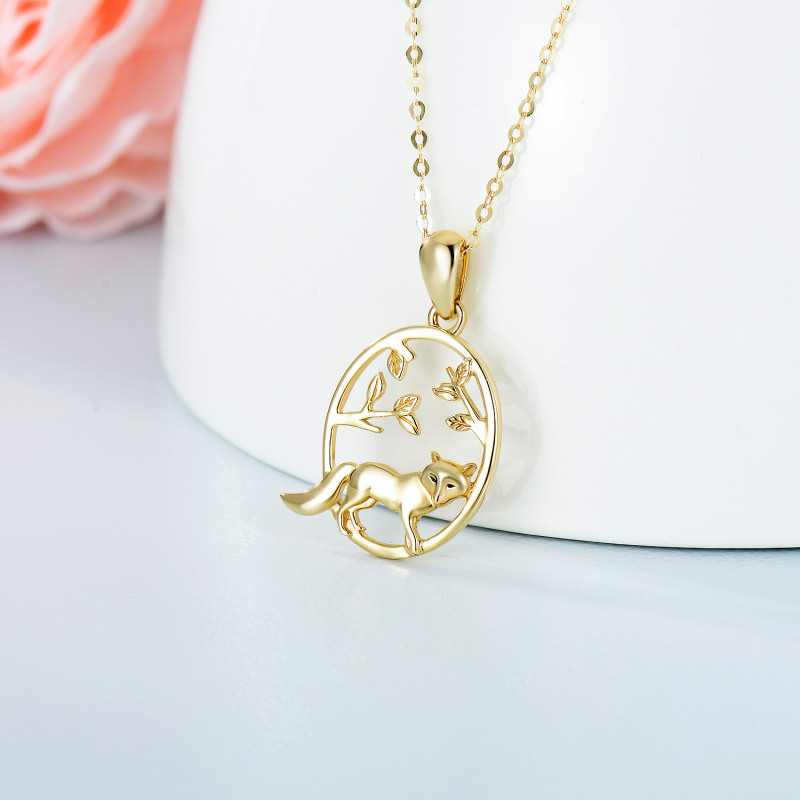 14K Rose Gold Fox & Leaves Pendant Necklace-3