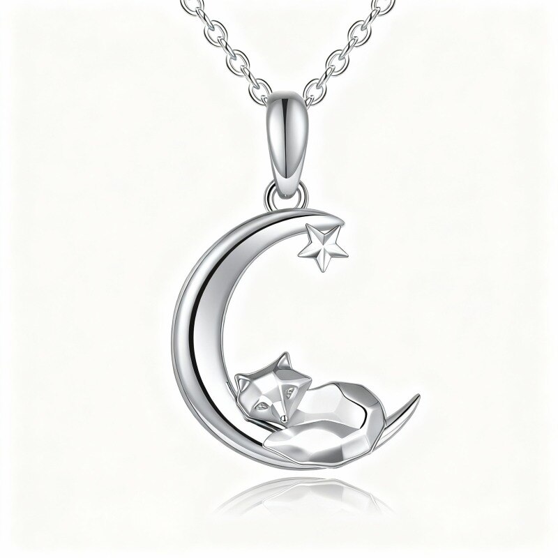 10K White Gold Fox & Moon Pendant Necklace-9