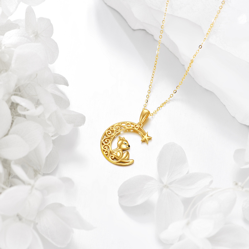 18K Gold Fox & Moon & Star Pendant Necklace-4