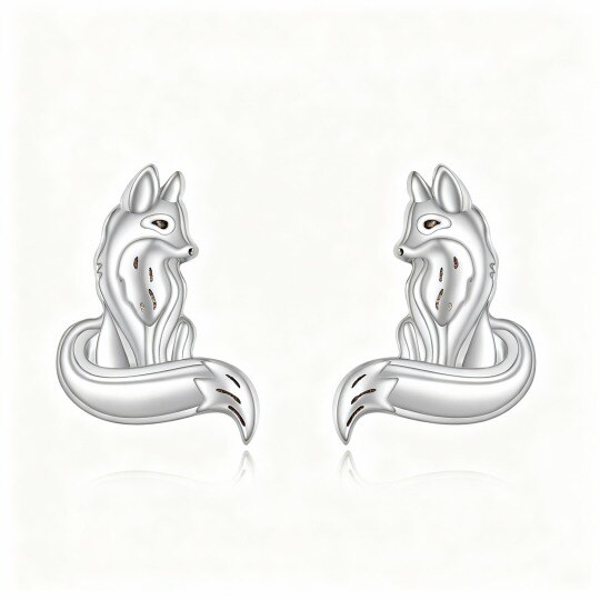 10K White Gold Fox Stud Earrings