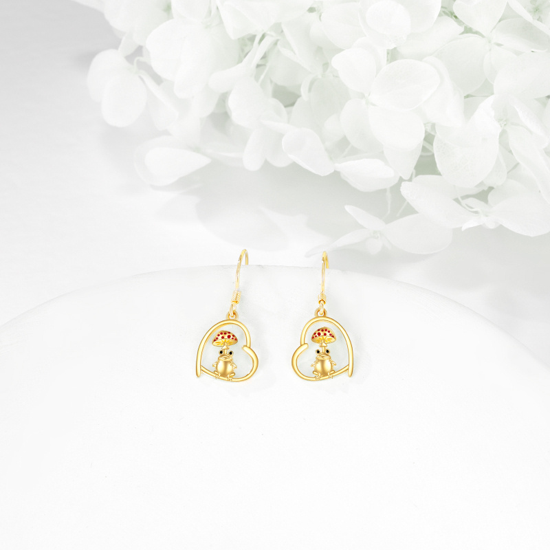Pendientes colgantes de rana de oro blanco de 10 quilates-4