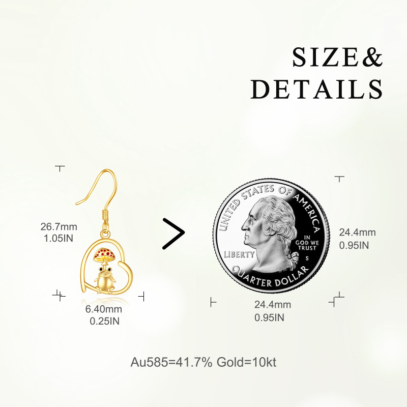 Pendientes colgantes de rana de oro blanco de 10 quilates-5
